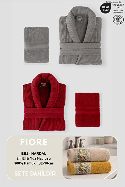 Ellaline 4 Piece Family Striped Bathrobe Set 100% Cotton Certified + Fiore 2-...