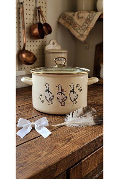 Avşar Emaye Evi̇m 24 cm 4 Liter Gold Detail Enameled Duck Pot