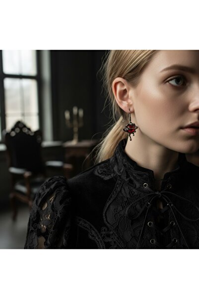 FG KONNİCHİWA Women's Gothic Red Heart Stone Dangle Earrings – Red Stone Punk...