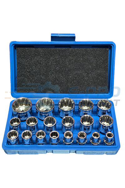 E-Pro Hırdavat 12 Köşe Lokma Takımı 19 Parça Parlak Seri