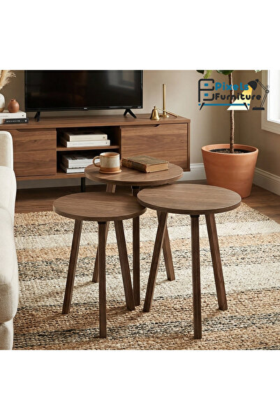 PixelsFurniture طقم طاولات 3 قطع بتصميم دائري من بكسل الأثاث, لتقديم القهوة و...