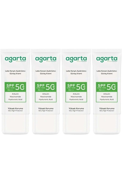 Agarta Anti-Blemish Brightening Spf+50 Factor Facial Sunscreen 50 ml (Set of 4)