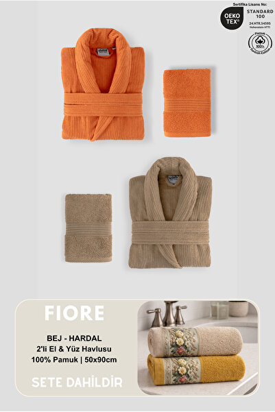 Ellaline 4 Piece Family Striped Bathrobe Set 100% Cotton Certified + Fiore 2-...