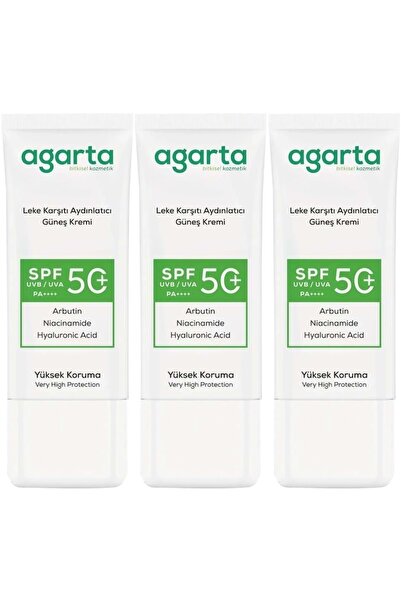 Agarta Anti-Blemish Brightening Spf+50 Factor Facial Sunscreen 50 ml (Set of 3)