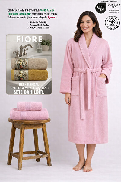 Ellaline 3 Piece Women's Shawl Bathrobe Set 100% Cotton Certified + Fiore 2-P...