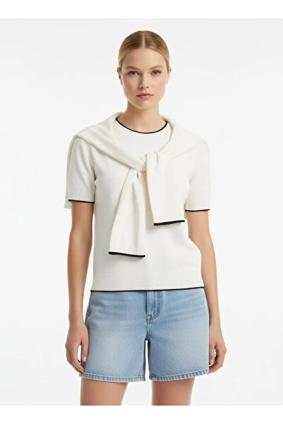 Park Karon Women's Crew Neck Scarf Viscose Knitwear Sweater 12474.Vrt