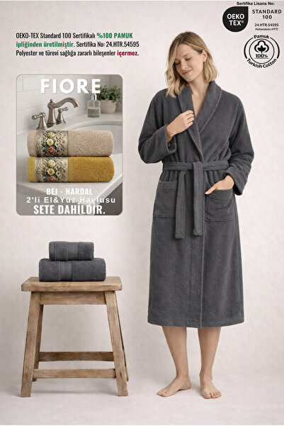 Ellaline 3 Piece Women's Shawl Bathrobe Set 100% Cotton Certified + Fiore 2-P...