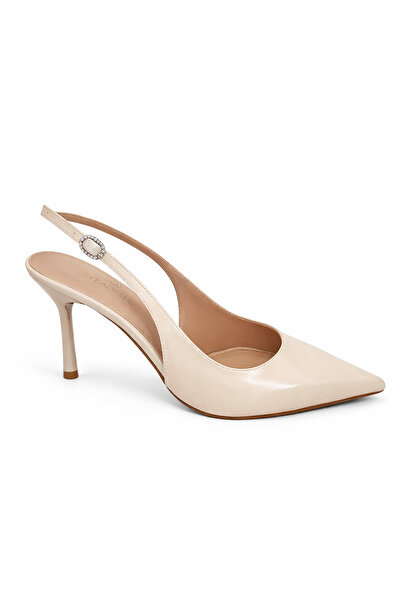 STRASWANS Elsa Women's Heeled Wrinkled Leather Shoes Cream