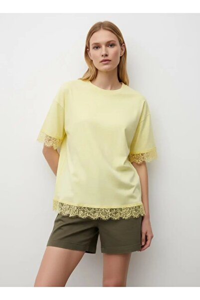 Park Karon 26006 100% Cotton Crew Neck Lace Detail Loose Combed Cotton Blouse