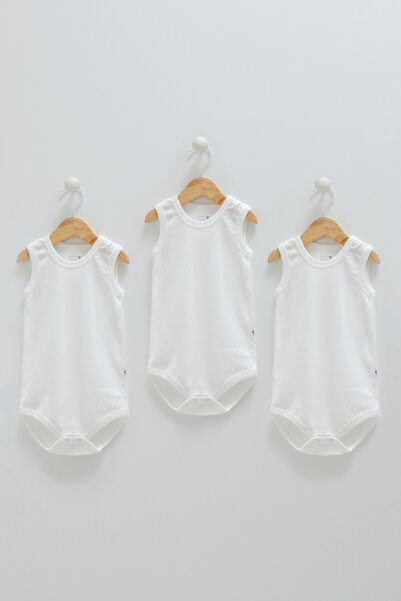 Caramell Set of 3 100% Cotton Openwork White Baby Snap-On Undershirts Bodysuits