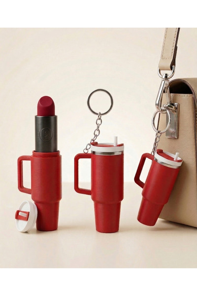 LUBIKO STUDIO Termos Anahtarlık ve Ruj Lipstick Kabı - Kişiye Özel Çanta Akse...
