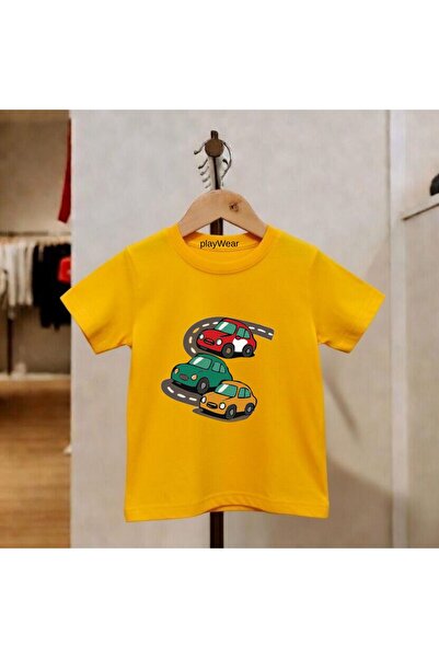 playwear Παιδικό unisex μπλουζάκι με στάμπα αυτοκινήτου, 100% βαμβακερό, με λ...