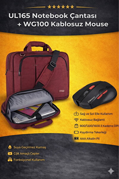 Classone 15.6" Ul165 Notebook Bag Burgundy + Wg100 Wireless Gaming Mouse