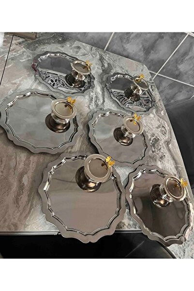 Elzemm store 2 MODEL ÇELİK YUVARLAK DALGALI 6 LI TEPSİ VE GÜMÜŞ KELEBEKLİ MAK...