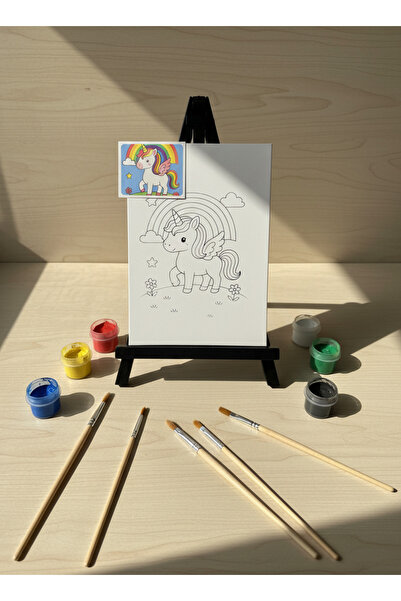 WoodStory Unicorn Çocuklar İçin Tuval Boyama Seti 18 x 24 cm (Tuval,Şövale,Fı...