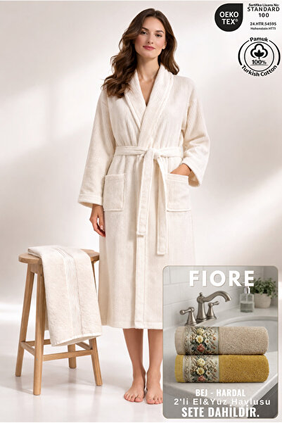 Ellaline Дамски раиран комплект халат от 2 части, 100% сертифициран памук + п...