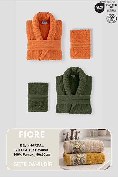 Ellaline 4 Piece Family Striped Bathrobe Set 100% Cotton Certified + Fiore 2-...