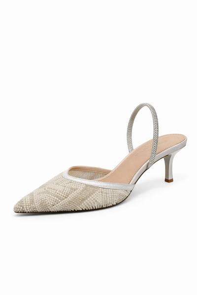 STRASWANS Marsha Women's Stone Detailed Heeled Shoes Silver