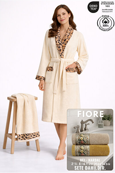 Ellaline 2 Piece Leopard Women's Bathrobe Set 100% Certified Cotton + Fiore 2...