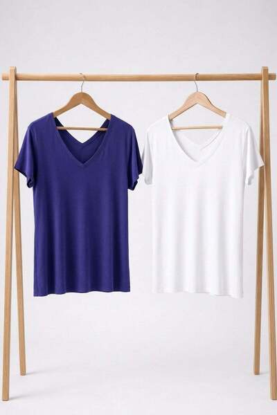 COTENCONCEPT 2 Pieces Front and Back V-Neck Basic T-Shirts