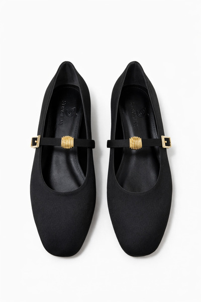 STRASWANS حذاء باليه نسائي من Libon مصنوع من الساتان باللون الأسود