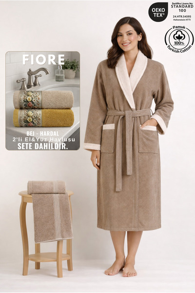 Ellaline Set de halate de baie contrastante pentru femei, 2 piese, 100% bumba...