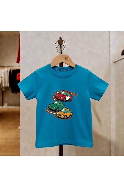 playwear Παιδικό unisex μπλουζάκι με στάμπα αυτοκινήτου, 100% βαμβακερό, με λ...