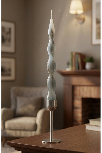 inci mum Spiral Burgulu Şamdan Mum Siyah Ebruli