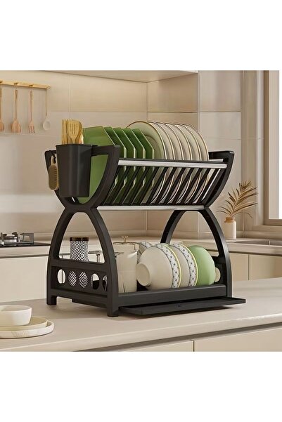 OEM 2-Tier Kitchen Utensil Rack, 30 x 24 x 33 cm, black