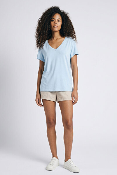 EFFE Front and Back V-Neck Basic Viscose Blend T-Shirt