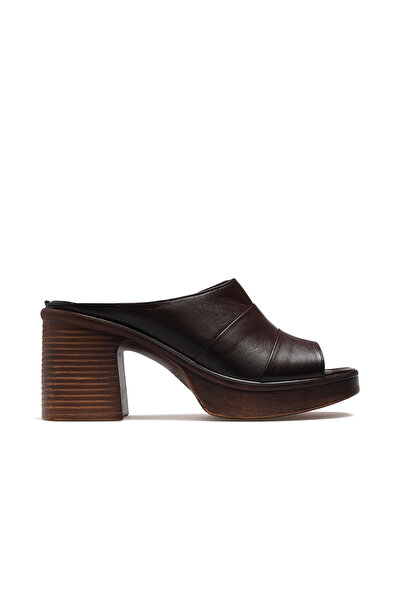 Venüs Women's Leather Heeled Slippers 26Y 2409822Y Brown