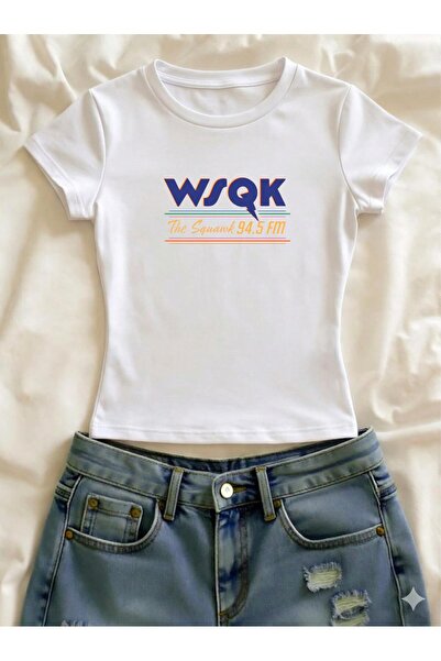 Vordevia Wsqk Printed Lycra Slim Fit Short Sleeve Crew Neck Tee Crop