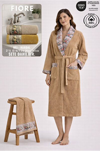 Ellaline Σετ γυναικεία μπουρνούζια 2 τεμαχίων FIORE Floral 100% βαμβακερά πισ...