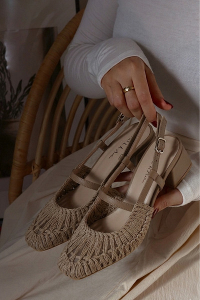 POLKA STORE Breeze Mesh Knitted Short Block Heeled Women's Shoes