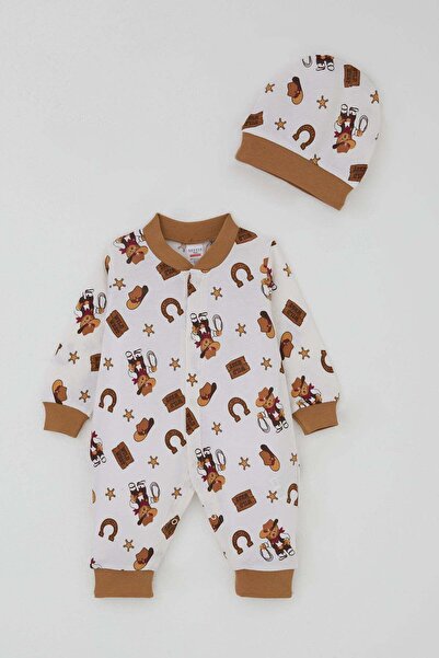 Breeze Baby Boy Jumpsuit Mini Cowboy Teddy Bear Patterned 0-6 Months, Ecru