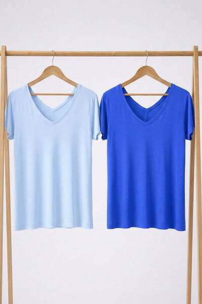 COTENCONCEPT 2 Pieces Front and Back V-Neck Basic T-Shirts
