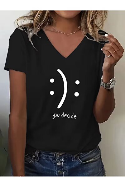 WOODROFFE Women's V-Neck You Dehice T-Shirt Oversize Casual