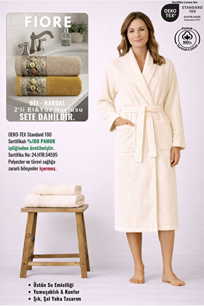 Ellaline Комплект от 3 части: раиран дамски халат от 100% сертифициран памук ...