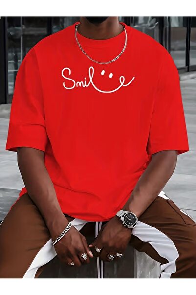 JENOLAN Ανδρικό μπλουζάκι με στάμπα Smile Oversize, Φαρδύ