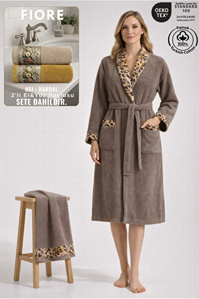 Ellaline 2 Piece Leopard Women's Bathrobe Set 100% Certified Cotton + Fiore 2...