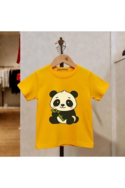 playwear Παιδικό unisex μπλουζάκι με στάμπα Panda, 100% βαμβακερό, με λαιμόκο...