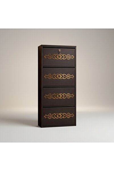 Moemi 4'lü Antrasit Metal Ayakkabılık PLEKSİ GOLD Kaplamalı(KİLİTLİ)