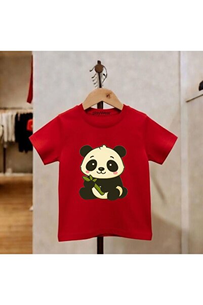 playwear Παιδικό unisex μπλουζάκι με στάμπα Panda, 100% βαμβακερό, με λαιμόκο...