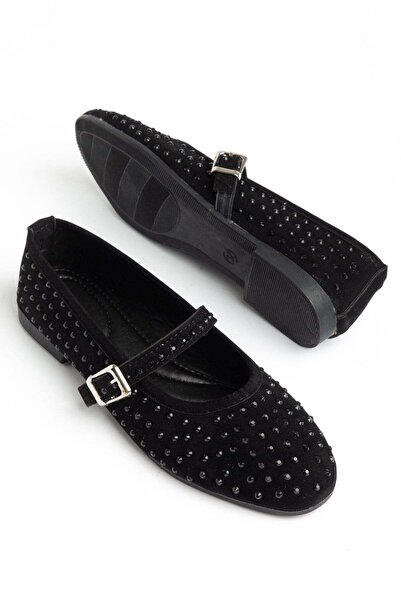 Dilimler Ayakkabı Γυναικεία Μπαλαρίνες Μαύρες Σουέτ με Πέτρινη Διακόσμηση και...