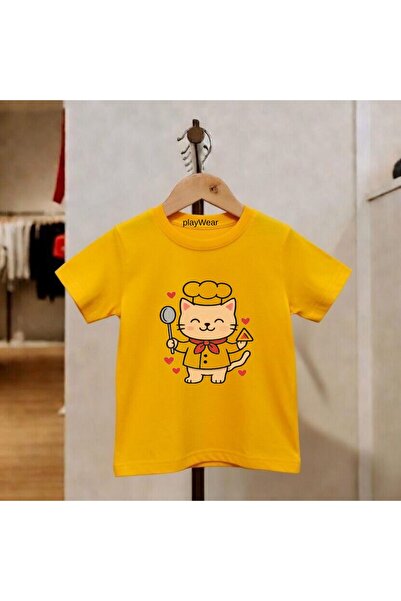 playwear Παιδικό unisex μπλουζάκι με στάμπα Chef Cat, 100% βαμβακερό, με λαιμ...