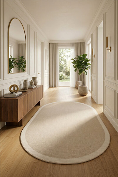 Çağ Halı Bej Hasır Doku Oval Sisal Halı