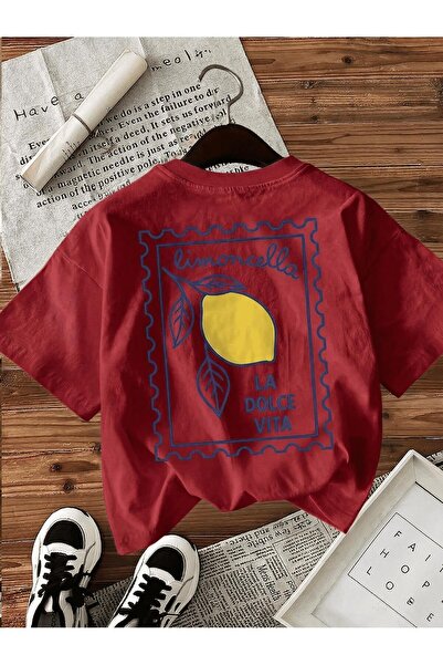 Oksit Limoncella "La Dolce Vita" Printed Oversize Cotton Women's T-Shirt