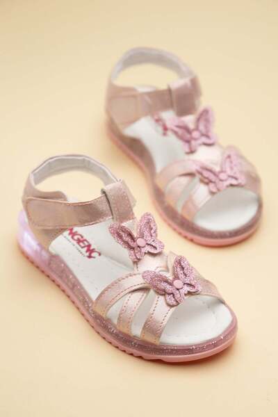 Dilimler Ayakkabı Şirinbebe Orthopedic Girls' Sandals with Pink Butterfly Detail