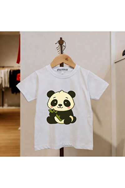 playwear Παιδικό unisex μπλουζάκι με στάμπα Panda, 100% βαμβακερό, με λαιμόκο...