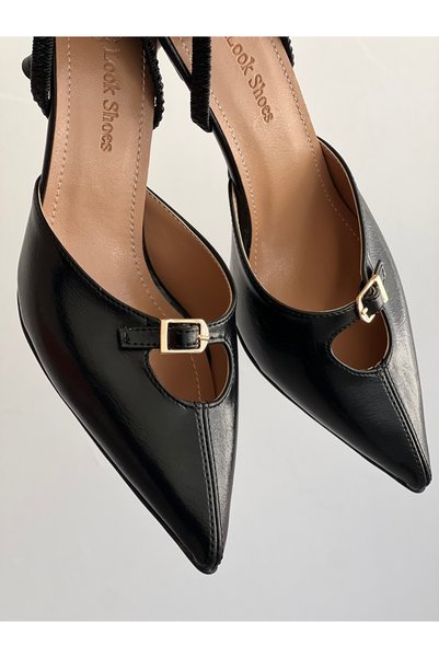 gumushoe Kristin Black Color Short Pointed Toe Heeled Women's Shoes 501